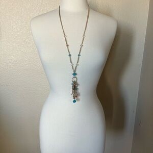 Boho Gold & Turquoise Beaded Pendant Necklace